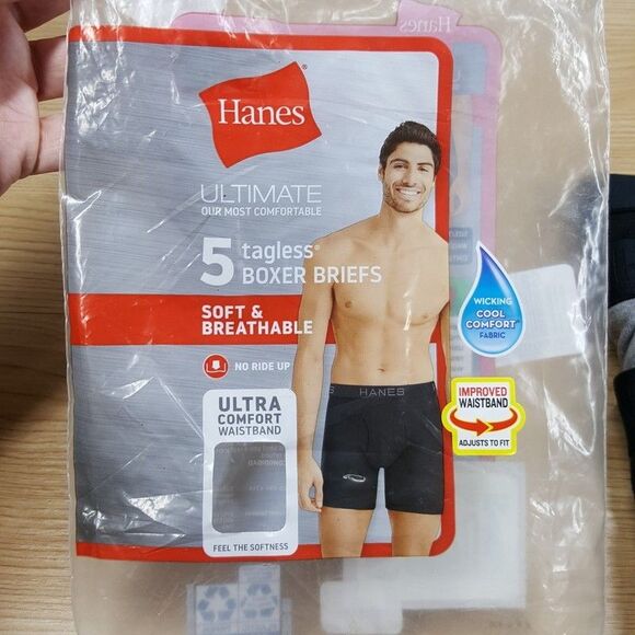HANES Boxer Briefs Mens Small Gray Black 3-Pack Ultimate Comfort Tagless - Picture 2 of 5